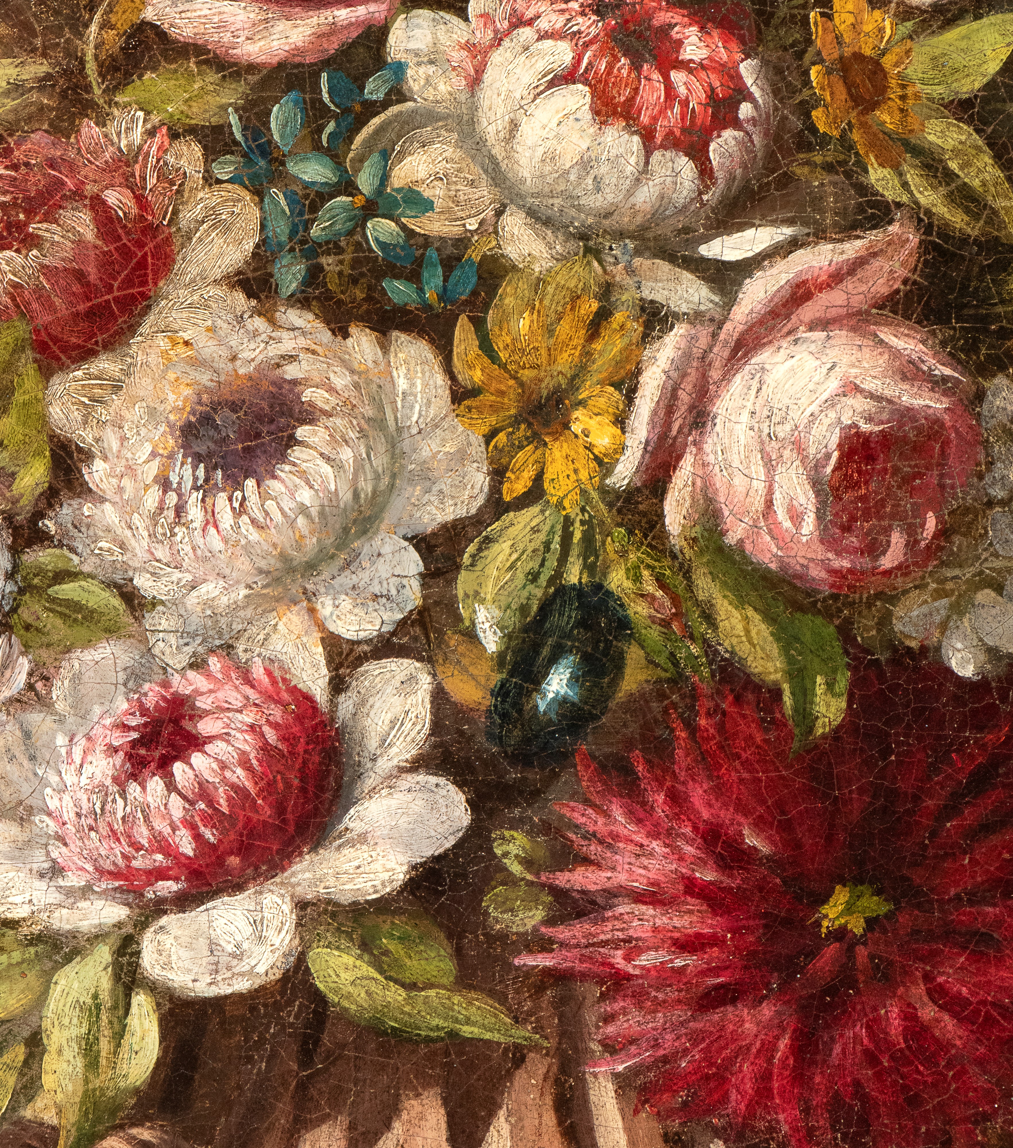 Artista Attivo a Napoli, XVIII Secolo - Vaso di fiori con frutta in un giardino, olio su tela