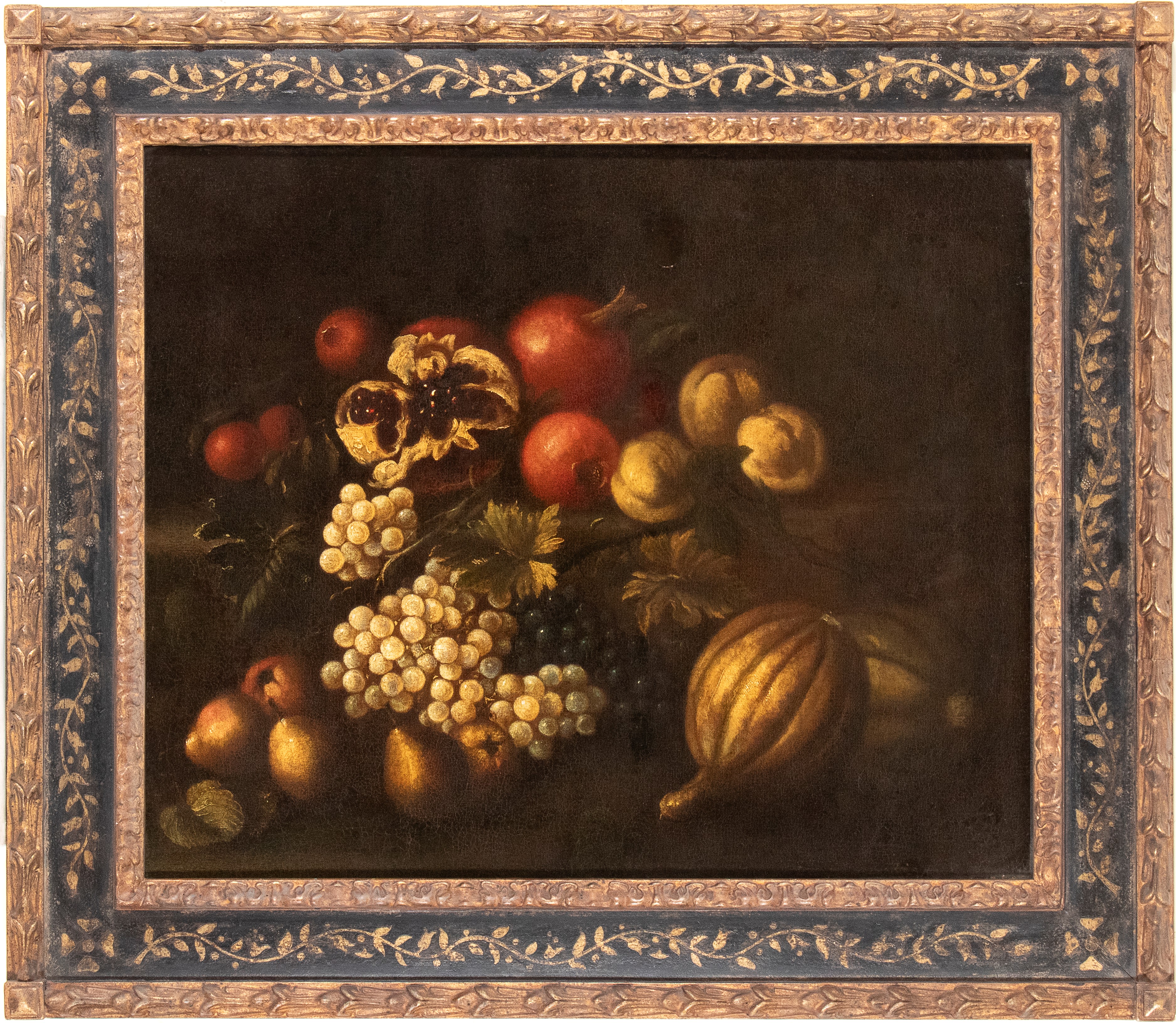 Natura morta di uva, pere, meloni e melograne