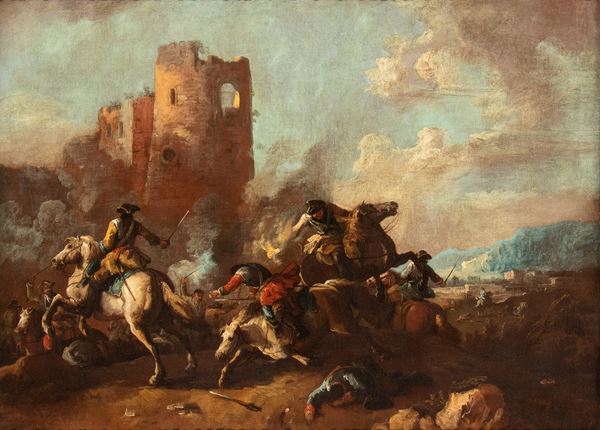 Giuseppe Zais - Cavalry battle at the foot of a ruined tower