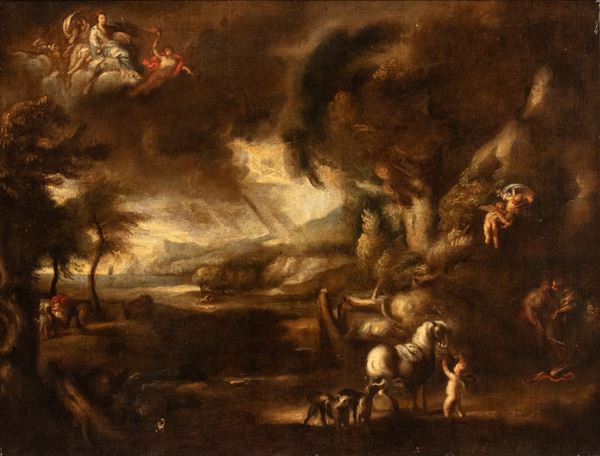 Livio Mehus - Mythological scene in an evening landscape