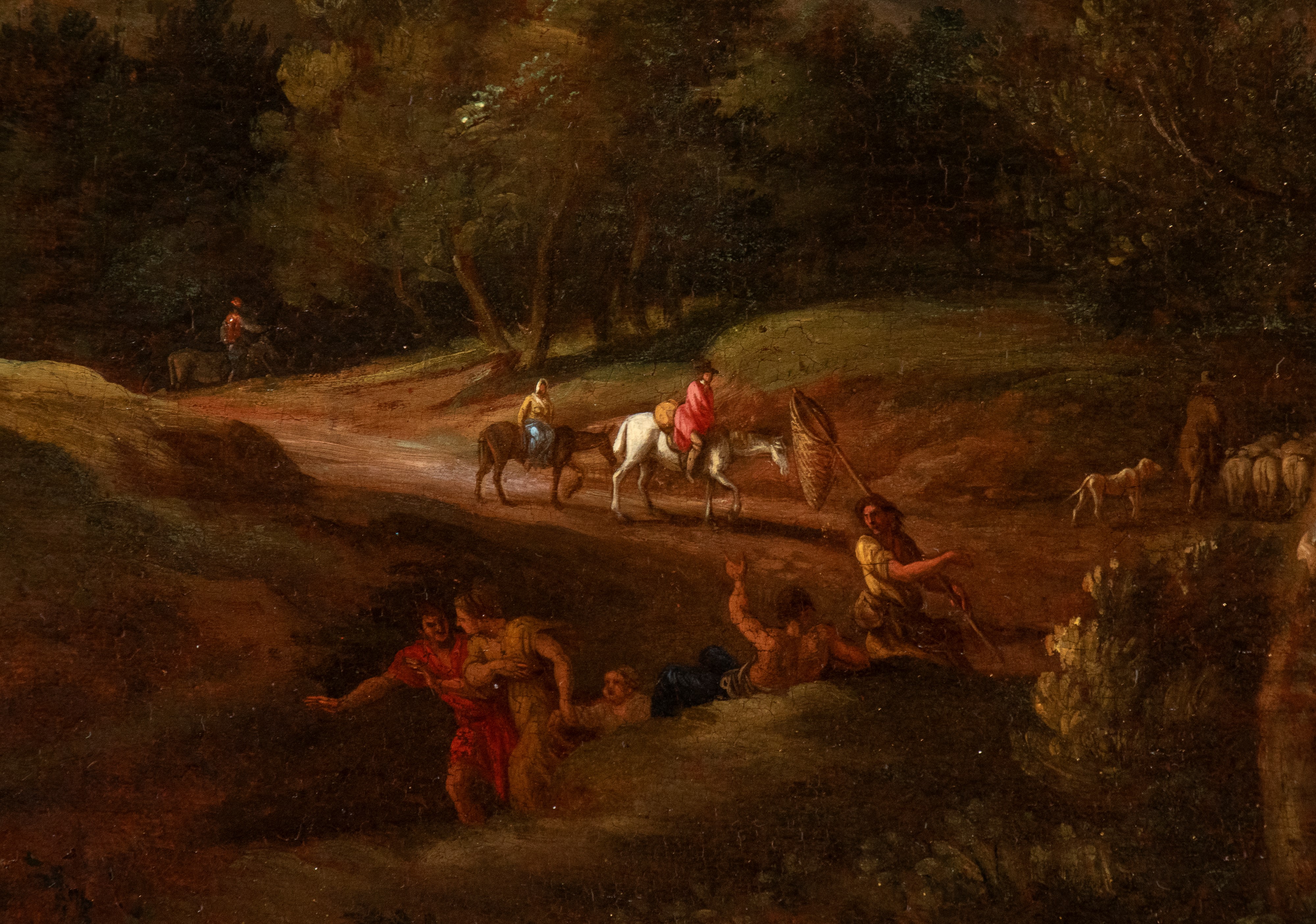 Paesaggio con cascatella, figure e castello