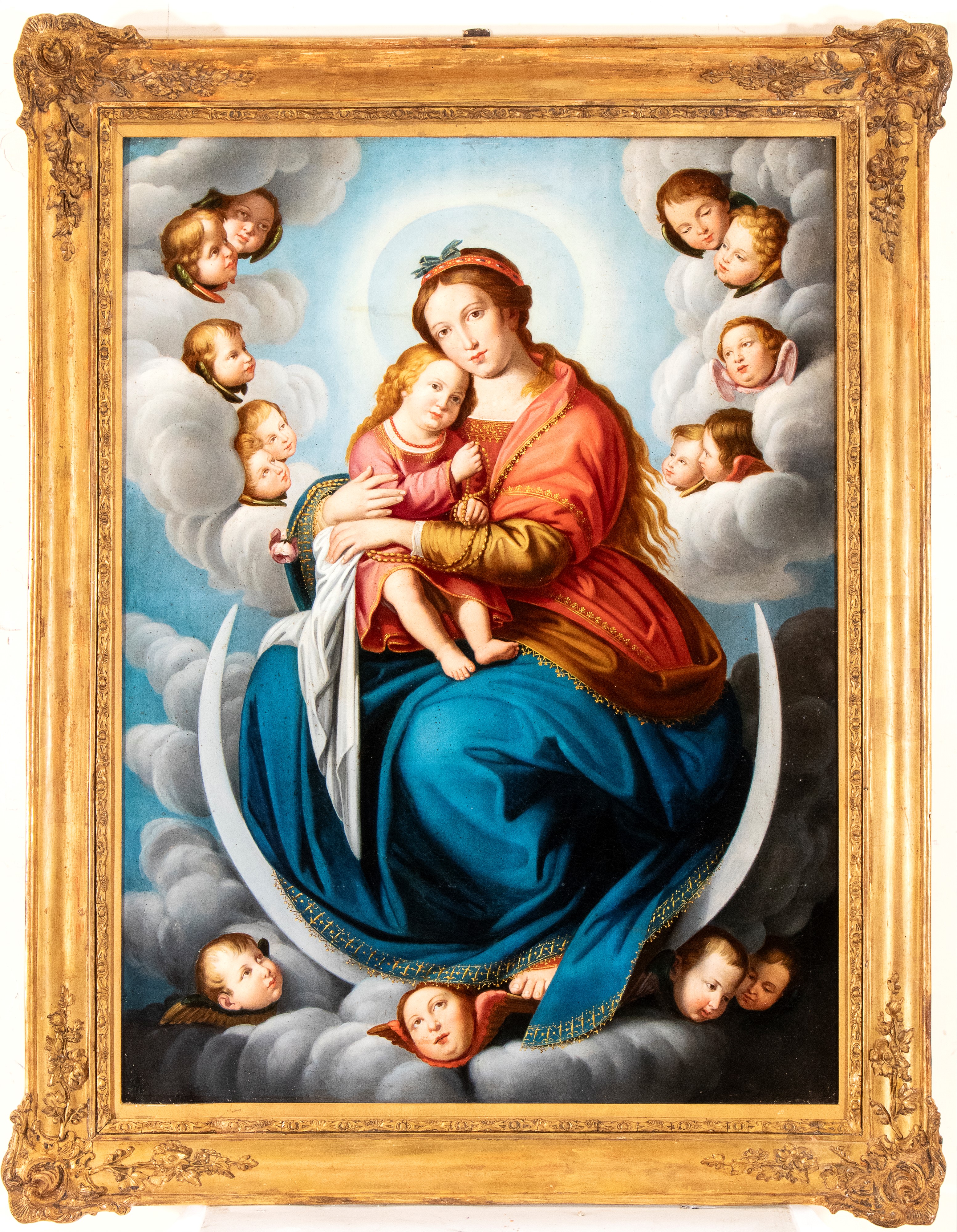 Giovanni Battista Salvi Sassoferrato - Madonna in gloria con il Bambino e gli angeli, olio su tel...