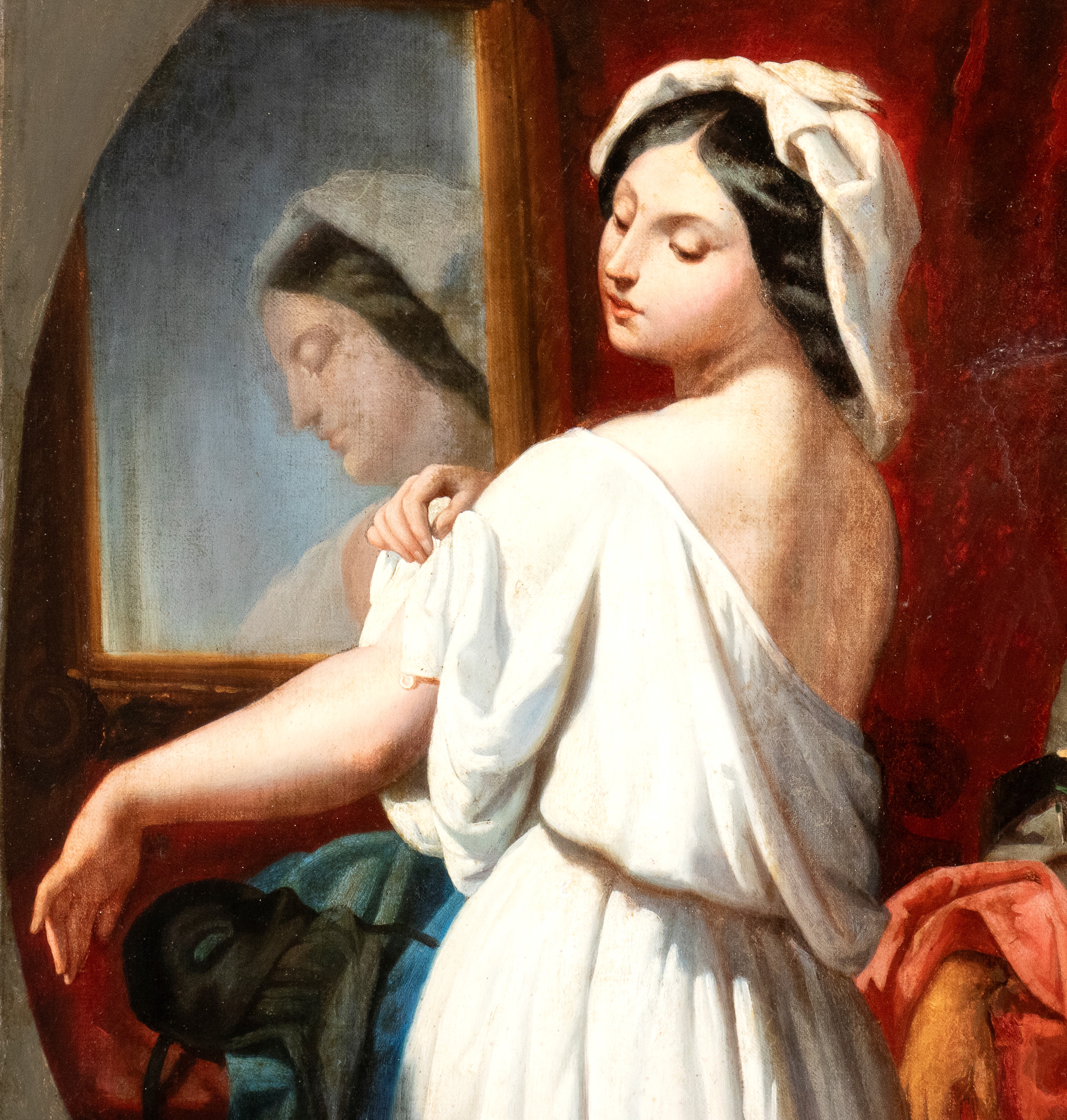 Artista Francese, Prima Metà XIX Secolo - Autore Ignoto, Toletta di fanciulla con anziana fantesc...