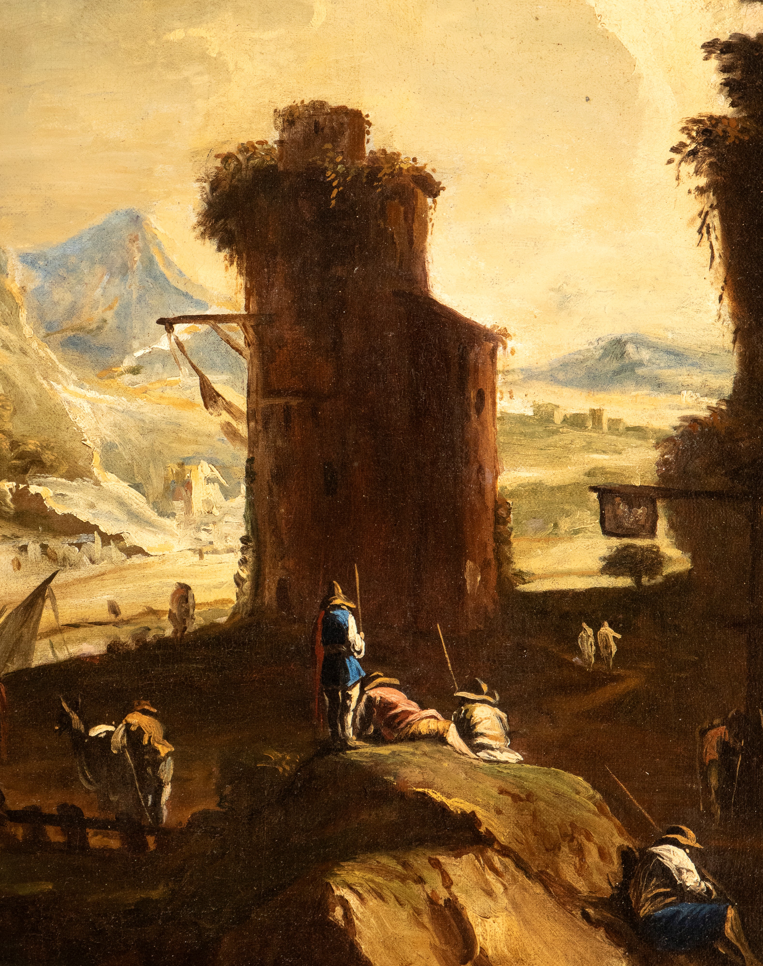 Paesaggio con corso d'acqua, figure e villaggio