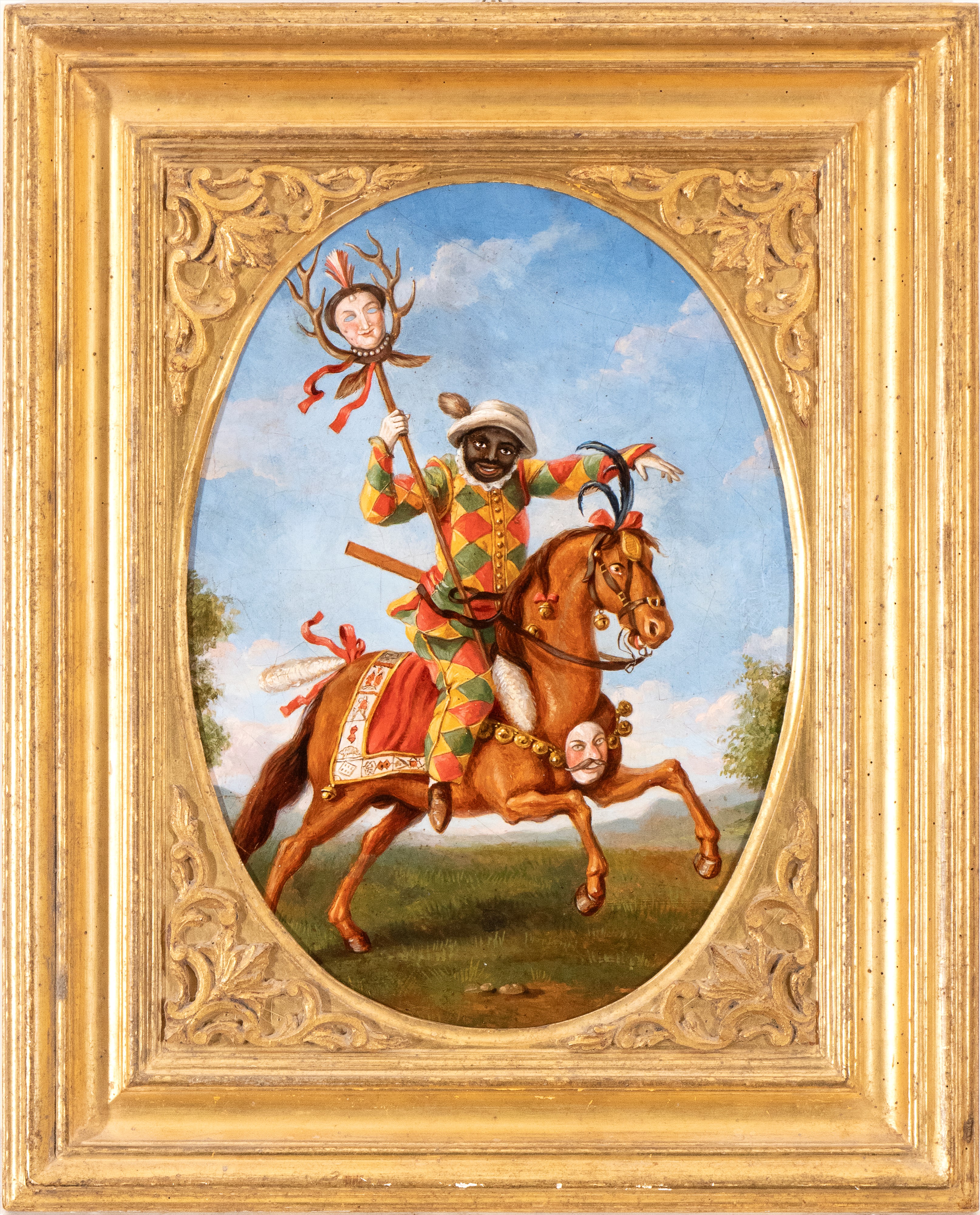 Martin Engelbrecht - Arlecchino a cavallo, olio su tela