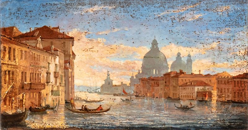 Artista Attivo a Venezia, Fine XIX - Inizio XX Secolo - Canal Grande con Punta della Dogana e San...