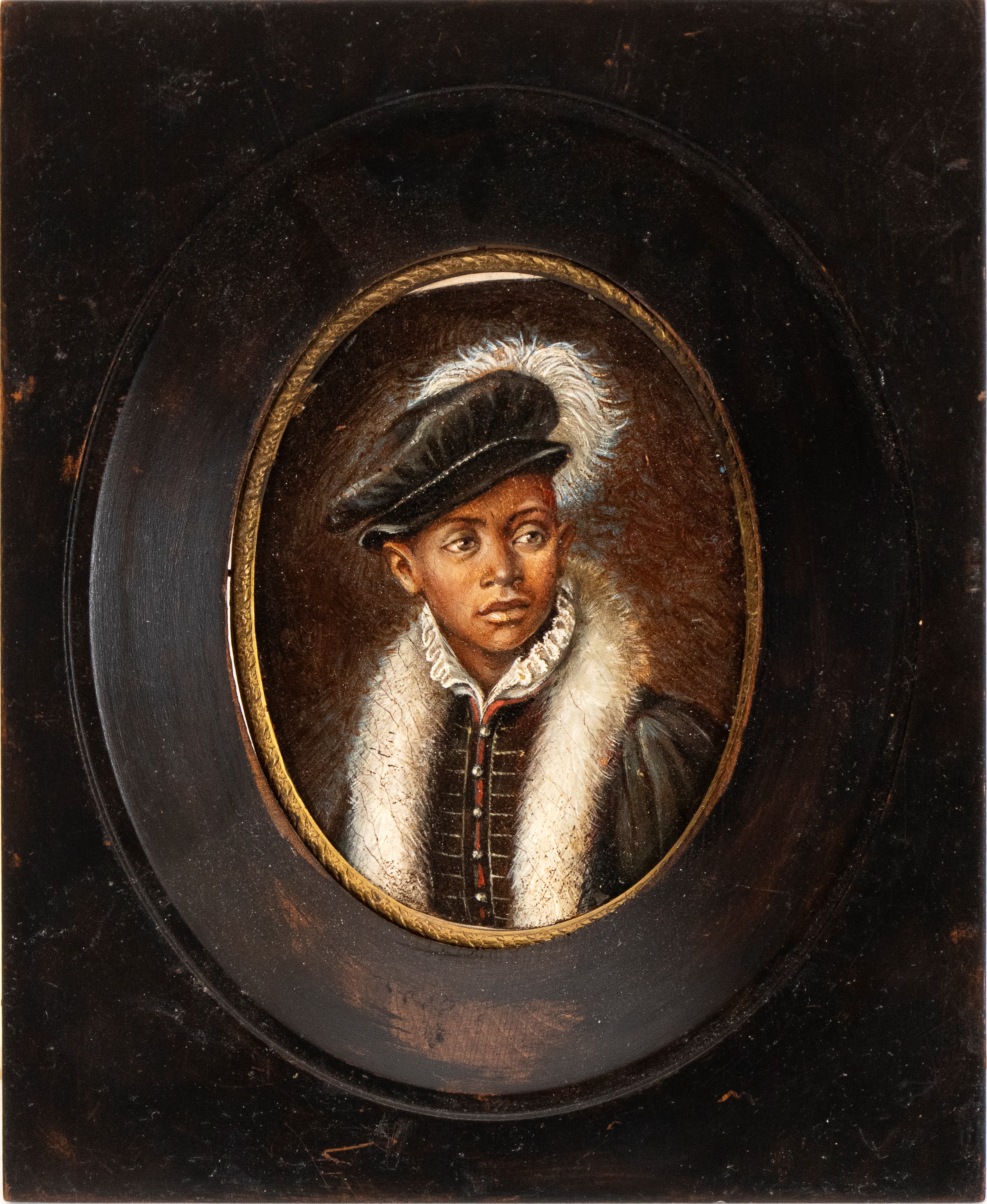 Artista XVII Secolo - Autore Non Identificato, Ritratto di moro con collo di pelliccia e cappello...