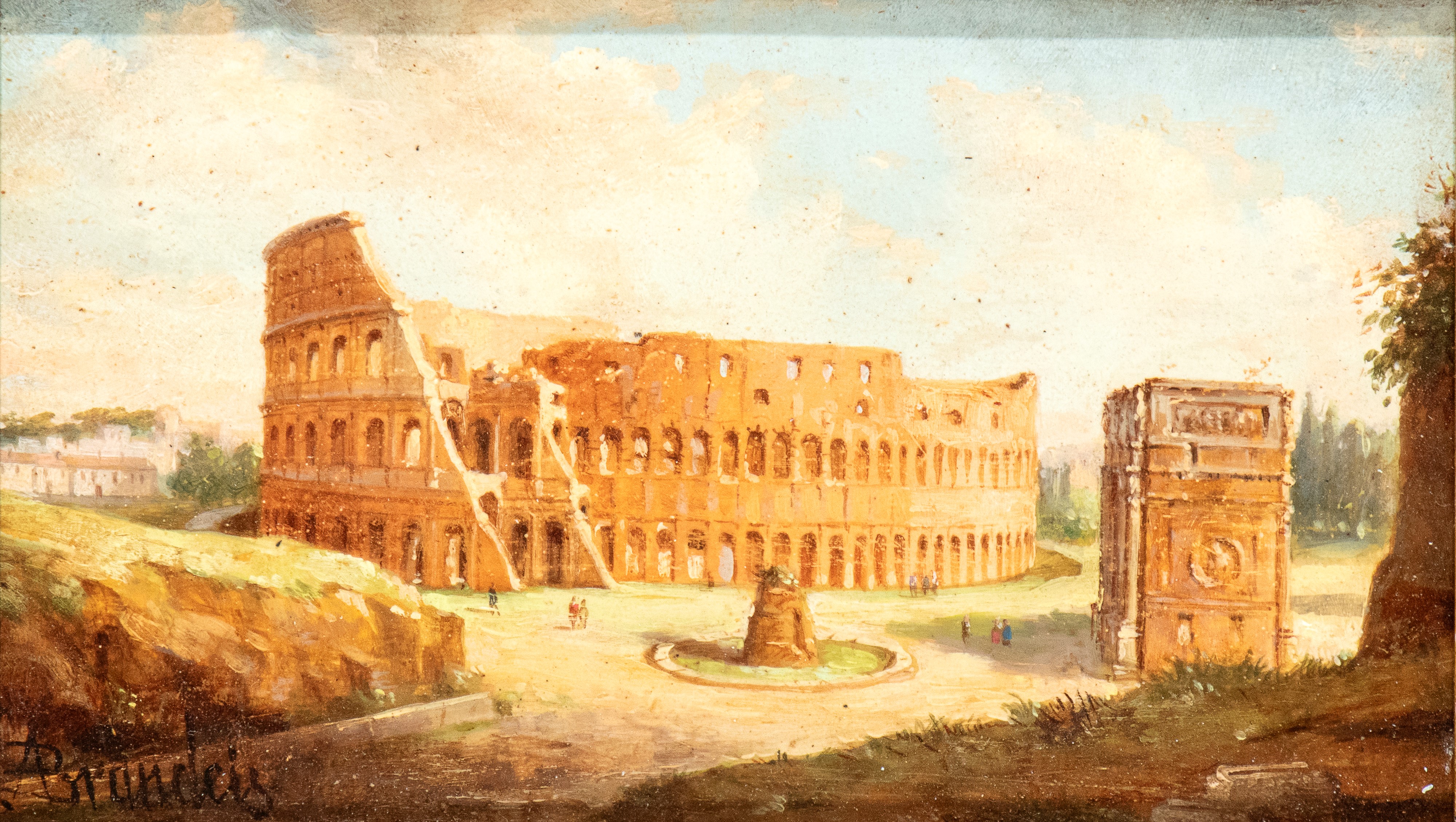 Artista Italiano, XIX Secolo - A. Brandeis, Veduta del Colosseo e Veduta di Castel Sant'Angelo, o...