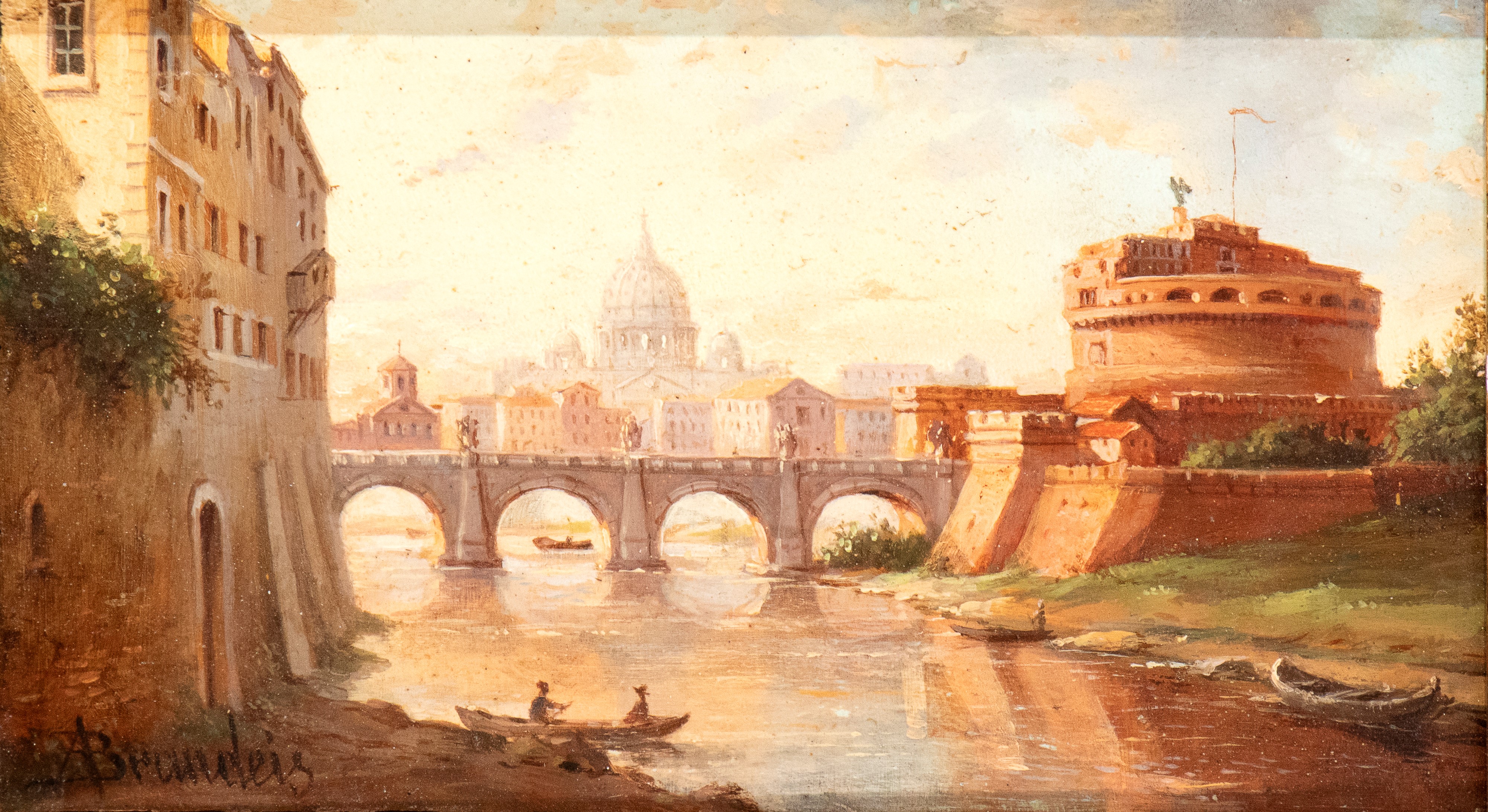Artista Italiano, XIX Secolo - A. Brandeis, Veduta del Colosseo e Veduta di Castel Sant'Angelo, o...