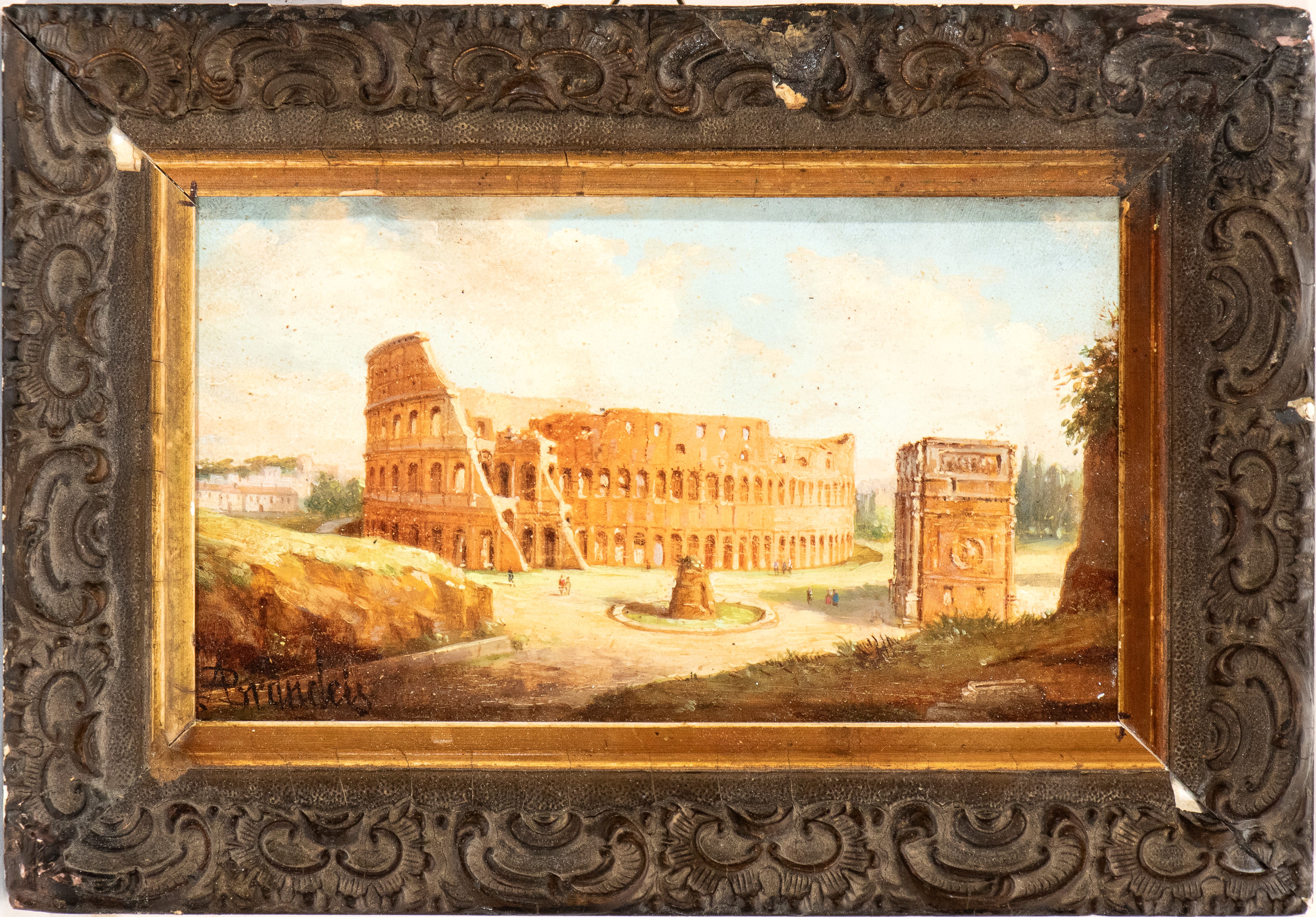 Artista Italiano, XIX Secolo - A. Brandeis, Veduta del Colosseo e Veduta di Castel Sant'Angelo, o...