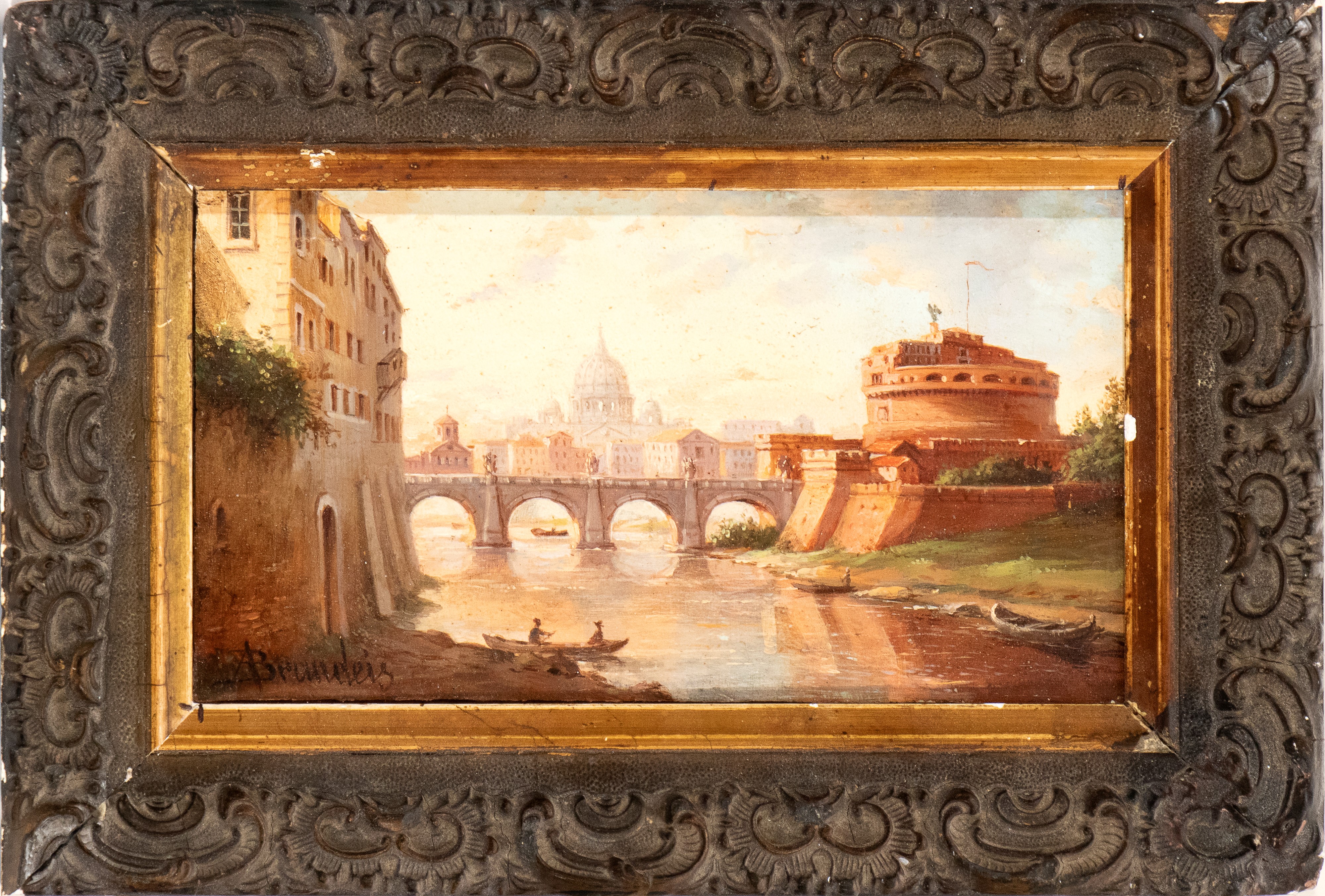 Artista Italiano, XIX Secolo - A. Brandeis, Veduta del Colosseo e Veduta di Castel Sant'Angelo, o...