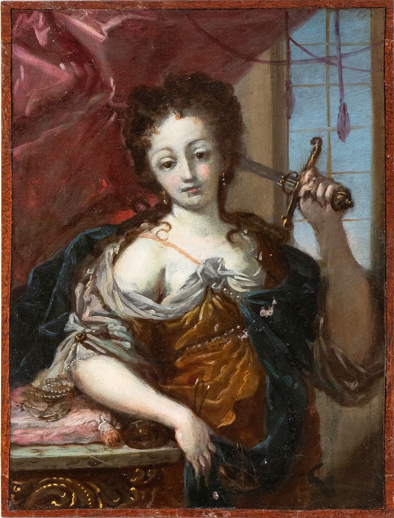 Artista Emiliano, XVIII Secolo - Autore non identificato, Allegoria della Giustizia, olio su rame