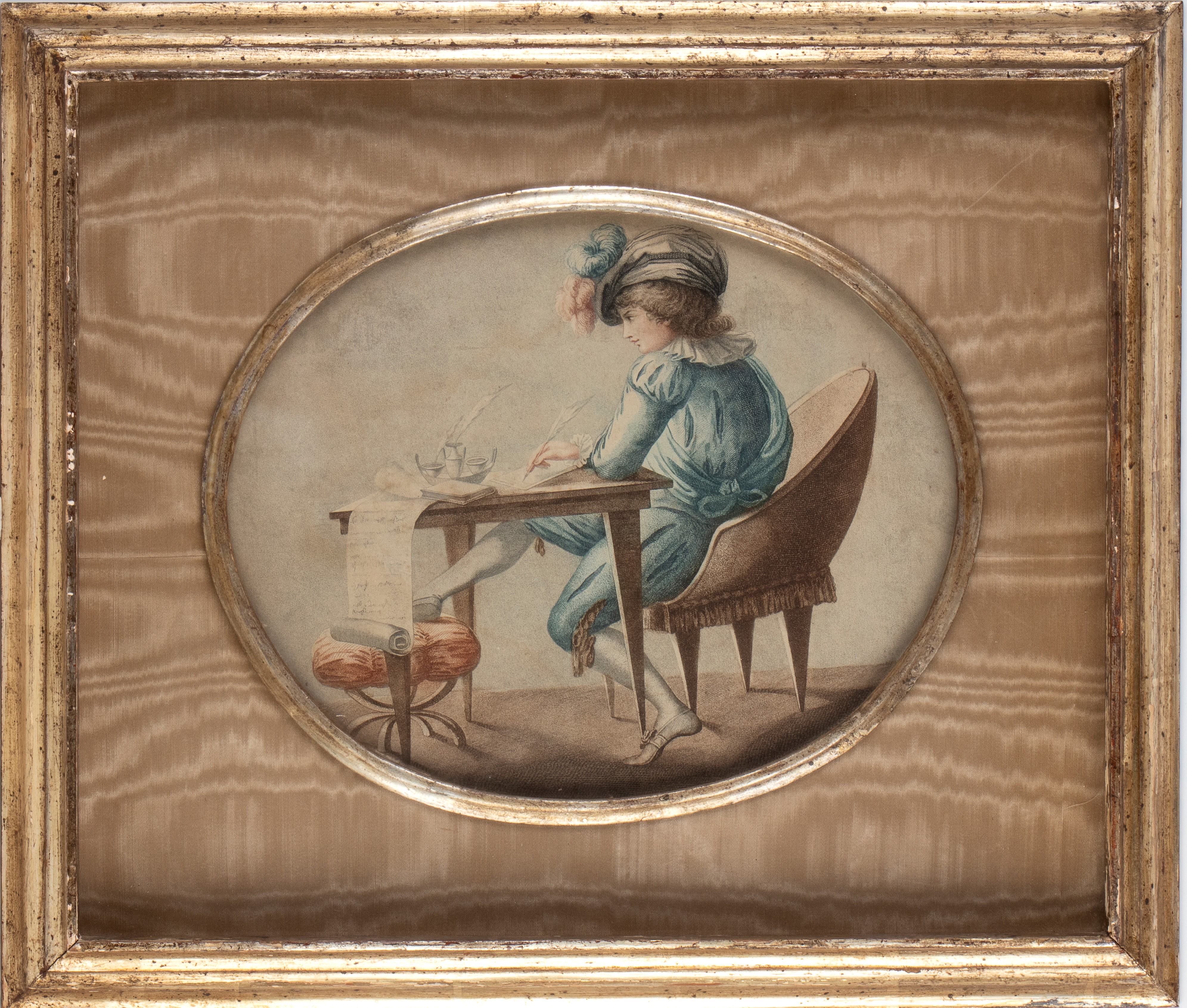 Francesco Bartolozzi - Il ragazzo che scrive, bulino e pointillé a colori
