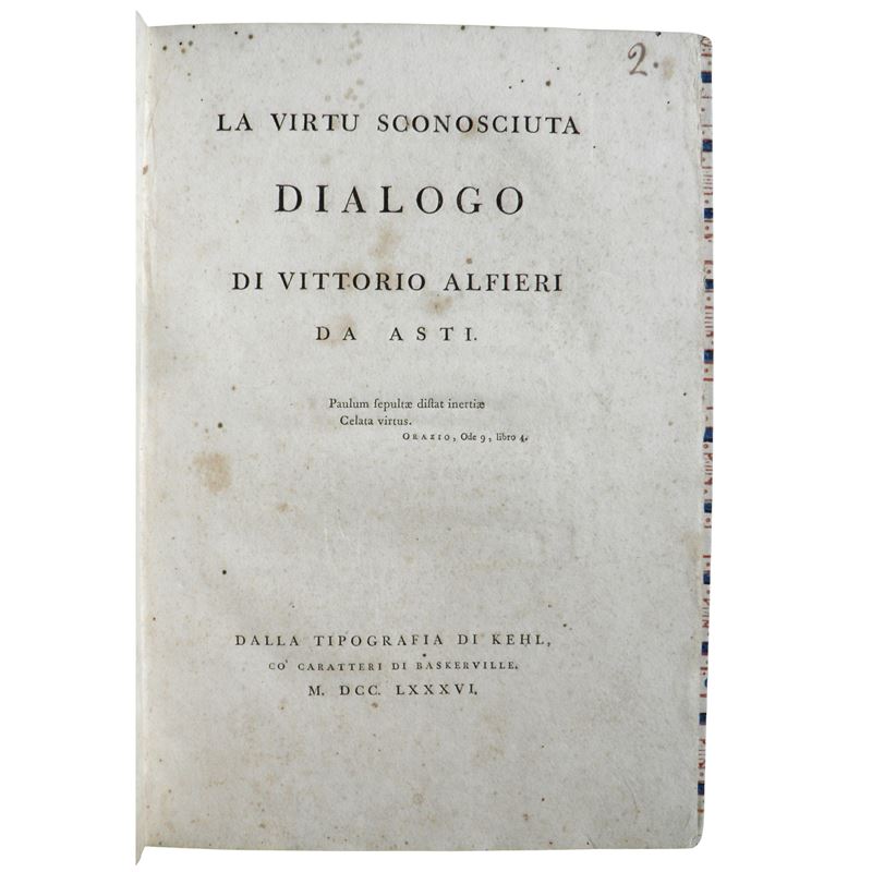 VITTORIO ALFIERI. La virtù sconosciuta Dialogo di Vittorio Alfieri da Asti