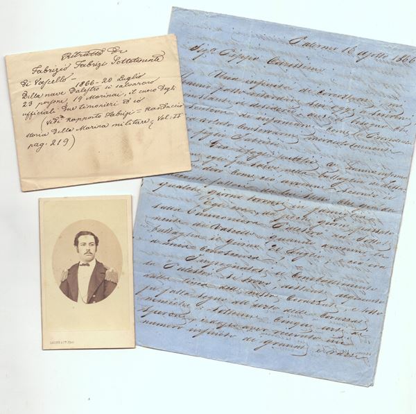 Lettera datata Palermo, 18 agosto 1866, del sottotenente Fabrizio Fabrizi, militare presente sulla nave Palestro che nel 1866 insieme all'altre imbarcazioni compì delle operazioni militari contro austriaci con tragico esito