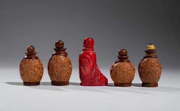 Group of five snuffboxes, China