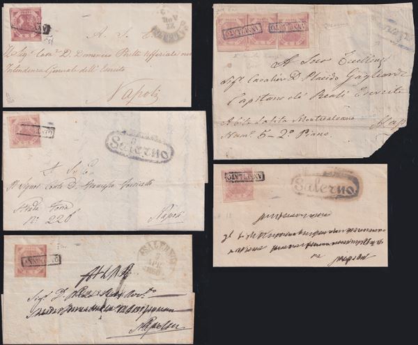Naples - Cancellations, Salerno: 5 interesting postal documents