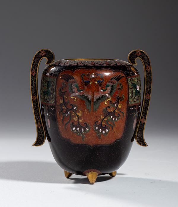 Copper vase decorated with cloisonné enamels, Japan 