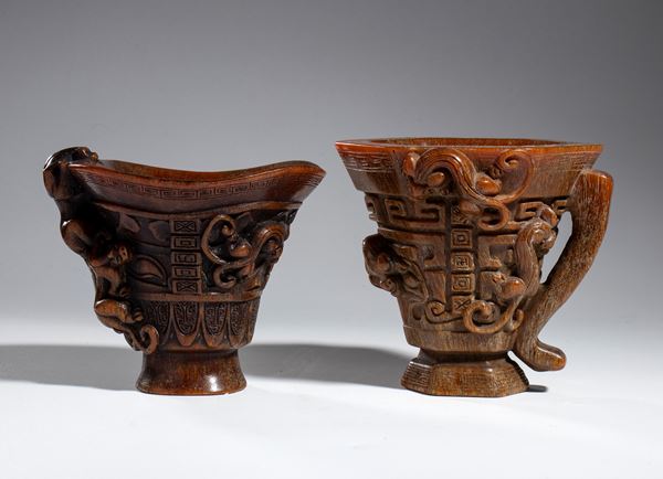 Two resin libation cups, China