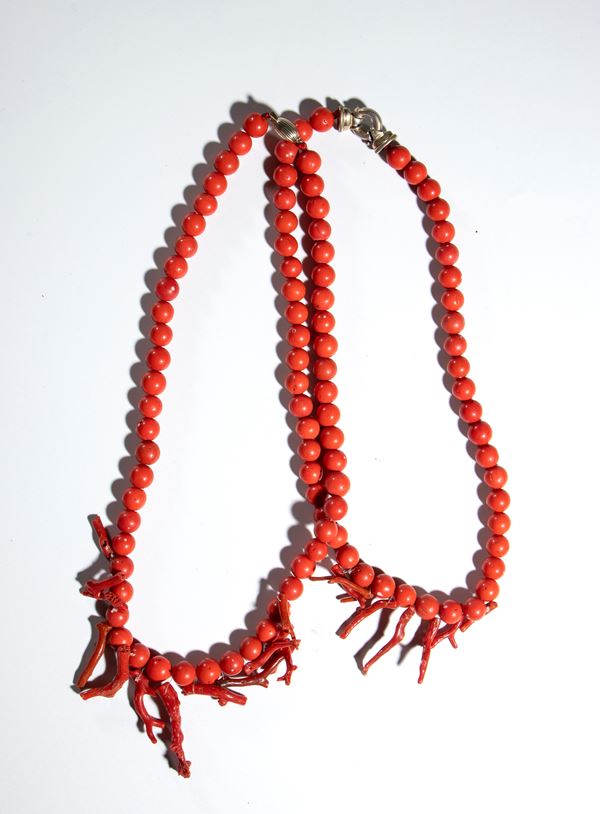 Two bamboo coral necklaces, China