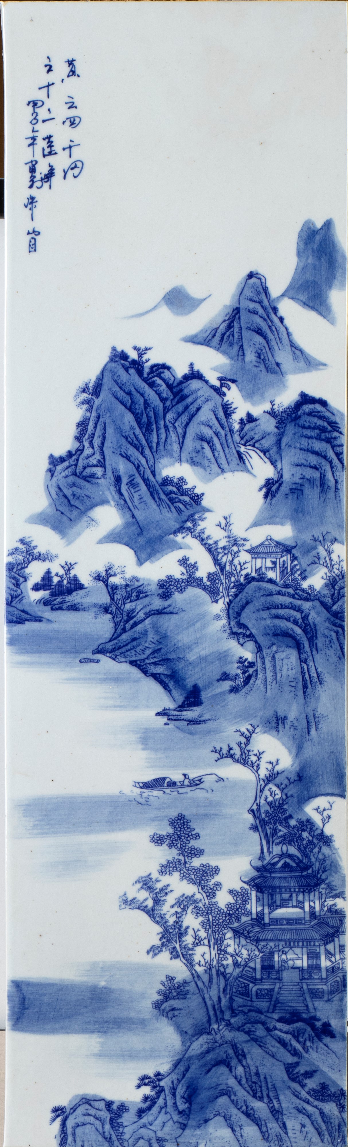Due formelle decorative in porcellana bianca e blu, Cina, XX secolo