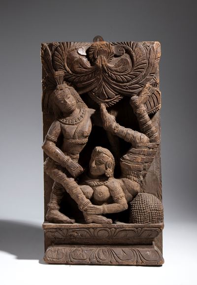 Pannello intagliato in legno, India, XIX secolo