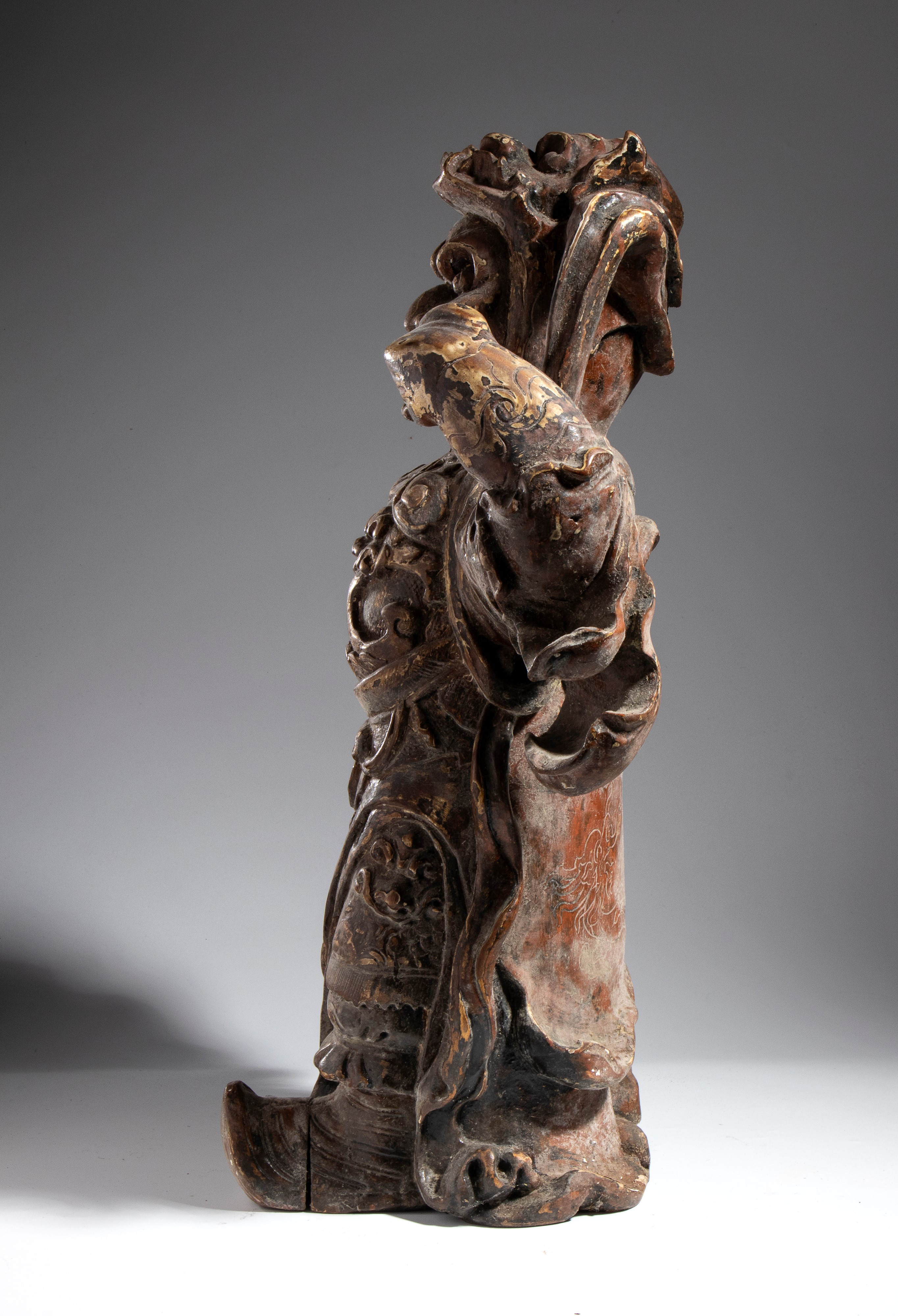 Figura di Guan Yu, scultura in legno, Cina, XX secolo