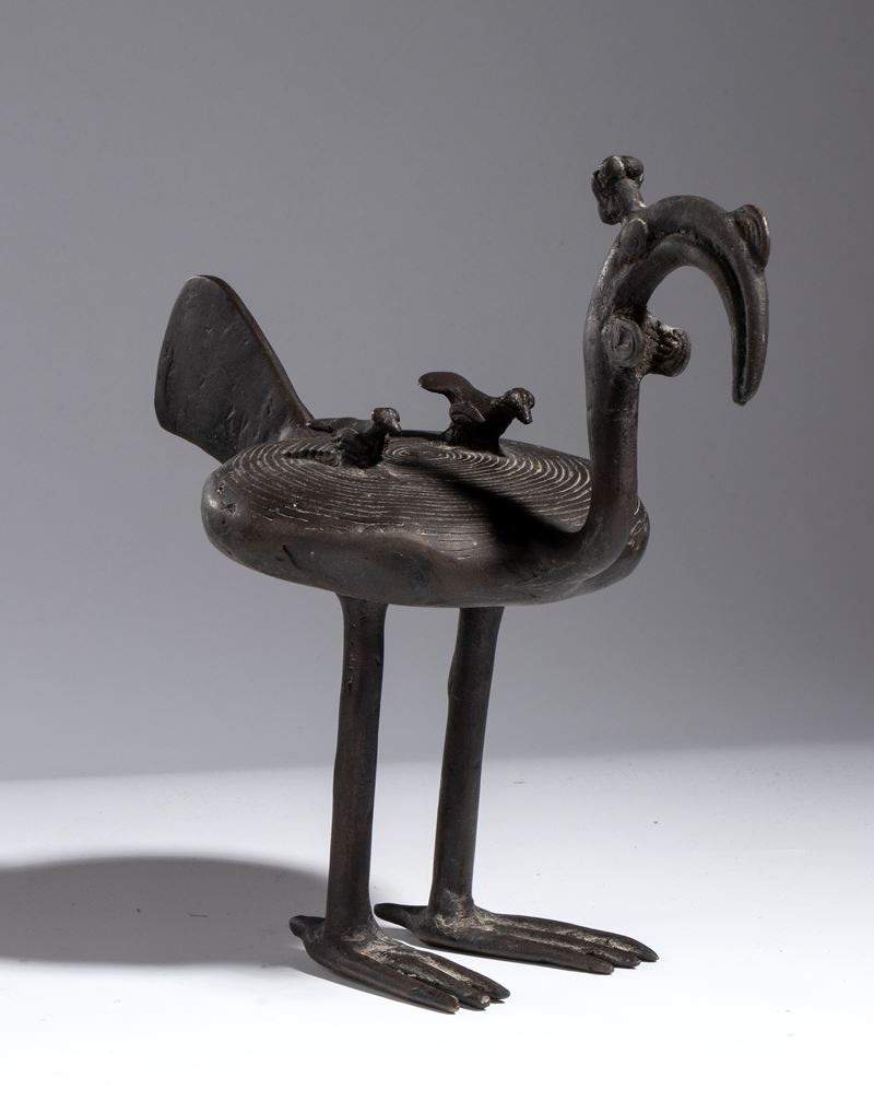 Uccello in bronzo, scultura in fusione a cera persa, XX secolo