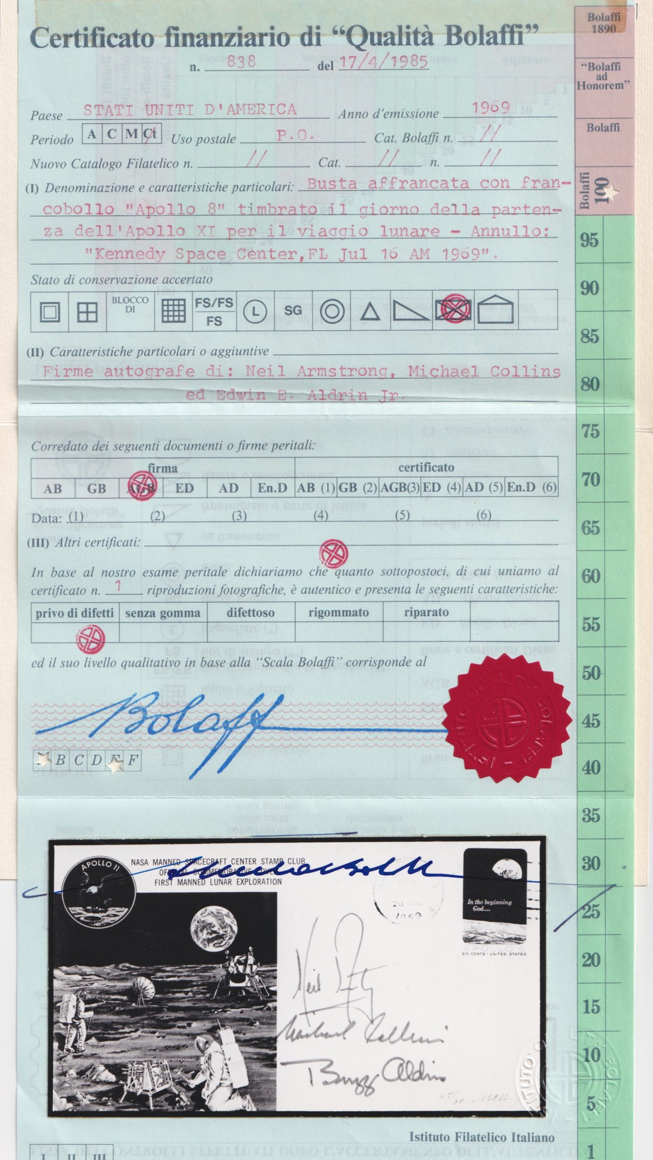 U.S.A., Lettera commemorativa Apollo 11 “First Men to Walk on the Moon” firmata dall’equipaggio