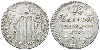 Benedetto XIV, Carlino pontificio 1750 (Anno XI), Roma