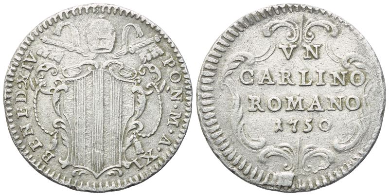 Benedetto XIV, Carlino pontificio 1750 (Anno XI), Roma