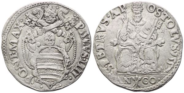 STATO PONTIFICIO. Ancona. Paolo IV (1555-1559). Testone 1557; Ag (9,40 g; 28,6 mm)