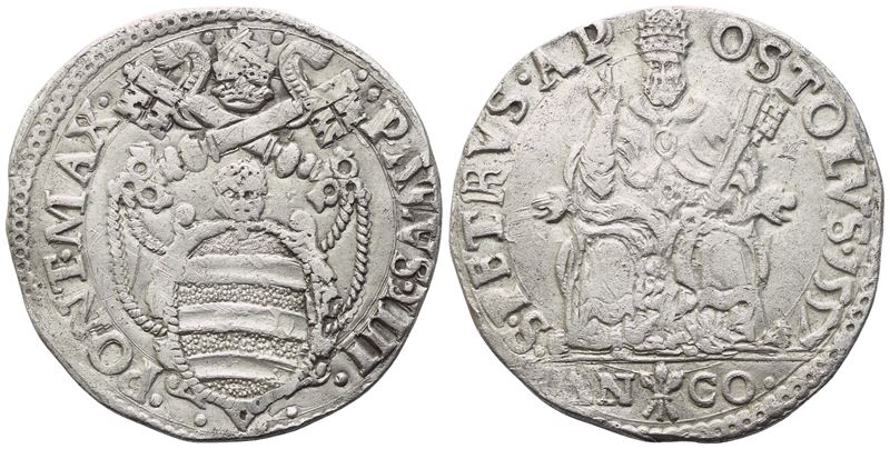 Paolo IV (1555-1559), Testone 1557 (Ag 9,40 g; 28,6 mm), Stato Pontificio. Ancona