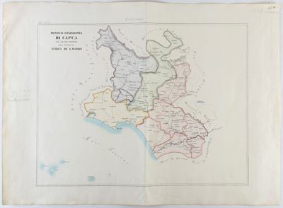 Italia - Agro Pontino, Provincia Ecclesiastica di Capua, Litografia colorata su carta non vergata