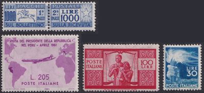 Collezione di francobolli MNH, Repubblica Italiana (1945-2000) con Gronchi e Cavallino