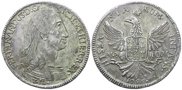 PALERMO. Regno di Sicilia. Ferdinando III di Borbone (1759-1816). 12 Tarì 1796; Ag (27,25 g; 38,4 mm)