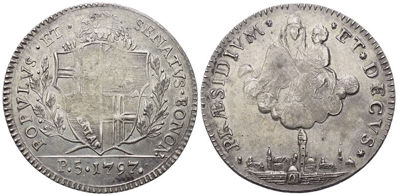 BOLOGNA. Governo Popolare (1796-1797). Mezzo Scudo 1797; Ag (14,52 g; 33,8 mm)