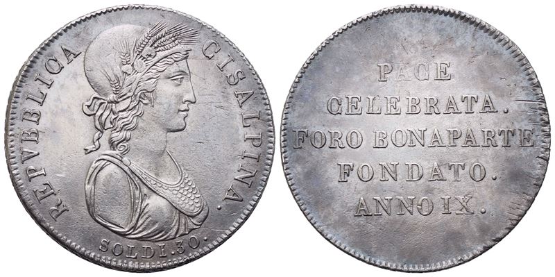 MILANO. Repubblica Cisalpina (1800-1802). 30 Soldi 1800-1801 – Anno IX; Ag (7,20 g; 28,6 mm)