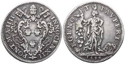 Innocenzo XII, Testone 1694 (Anno IVI) dello Stato Pontificio