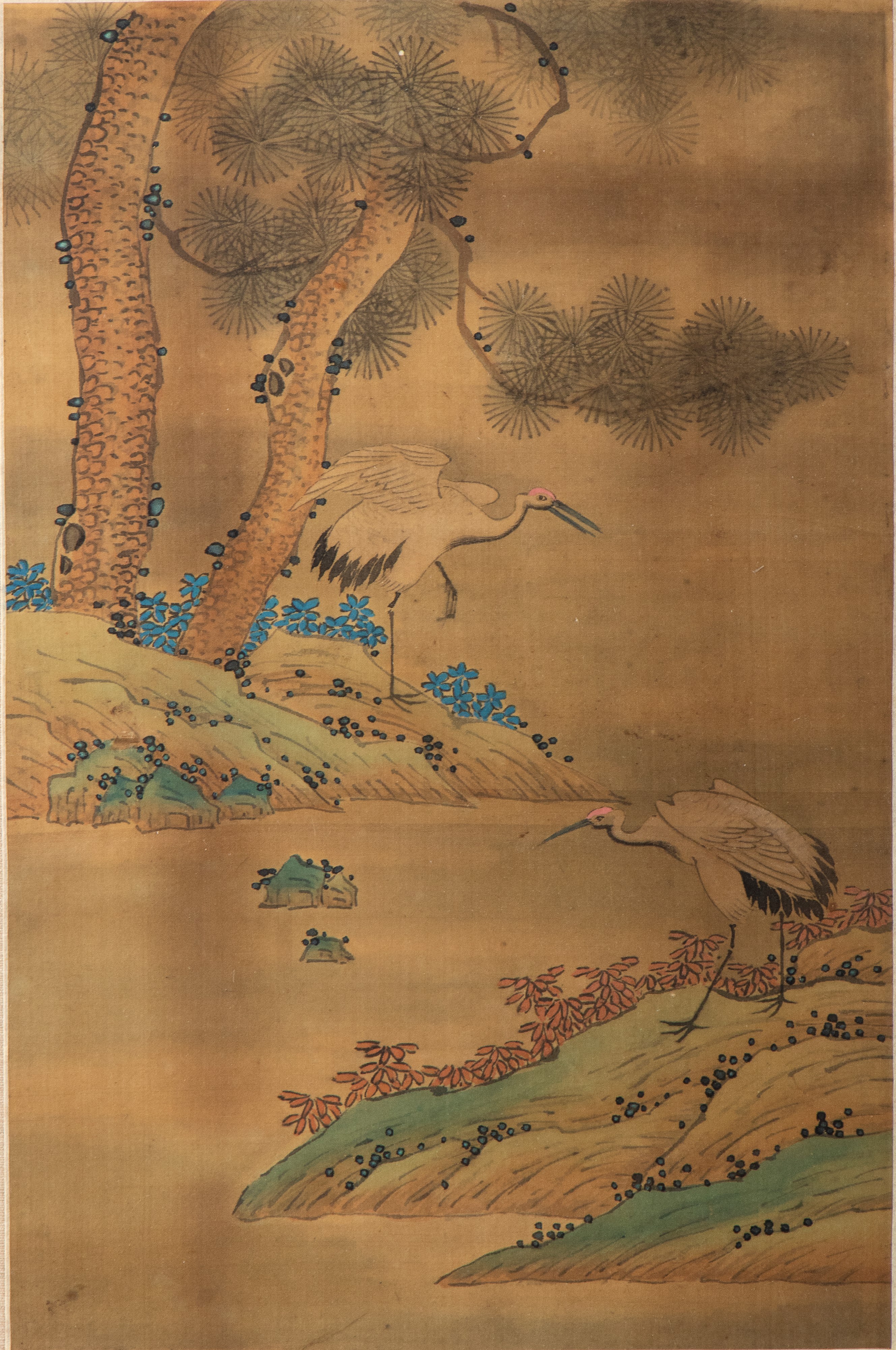 Coppia di stampe, paesaggio naturalistico con Gru, Cina, 1956 circa