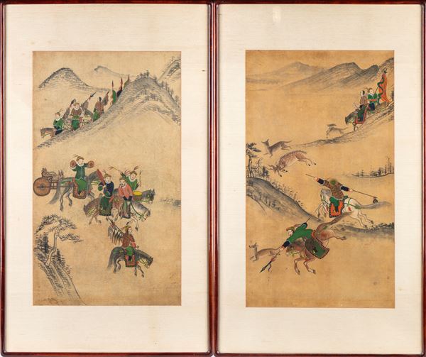 Pair of paintings on paper, Korea