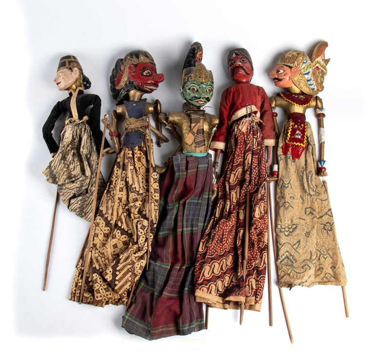 Gruppo di burattini Wayang Golek, Indonesia, XIX secolo