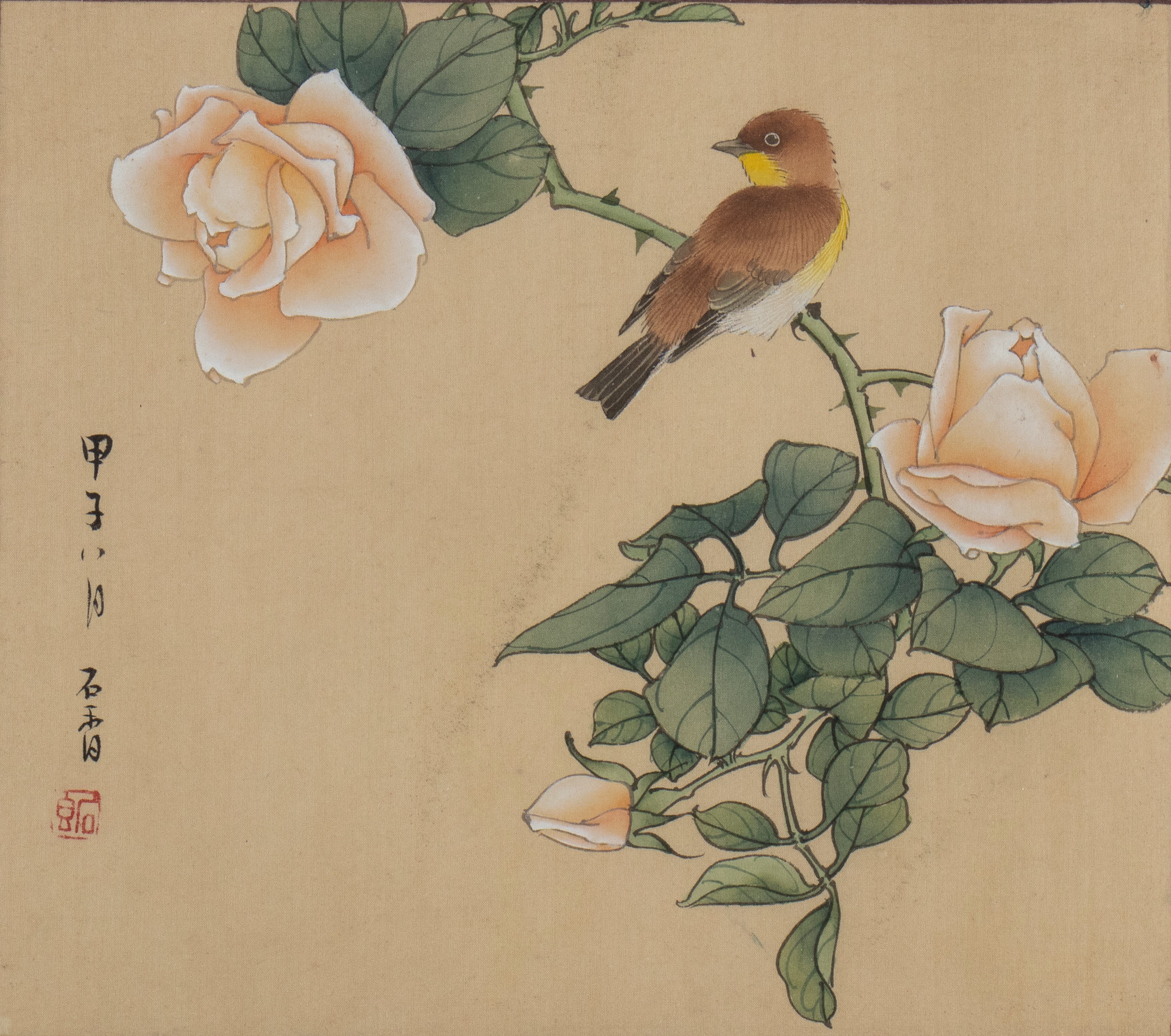 Coppia di dipinti decorati con uccelli, peonia e farfalla, Cina