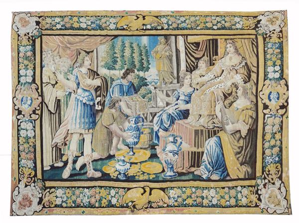  A historic tapestry illustrating the “Banquet of Cleopatra”, Manufactory of Aubusson-Fellletin
