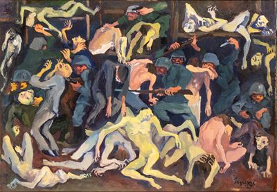 Il massacro - olio su tela, 60 x 85 cm, 1947