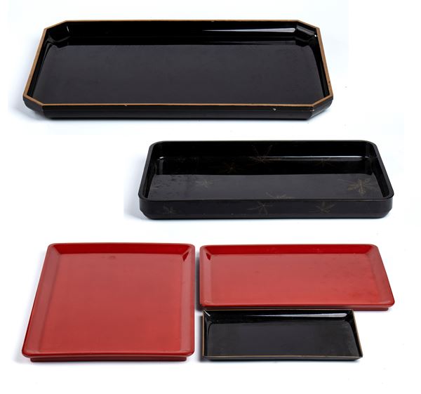 Five lacquer trays of various sizes, Japan