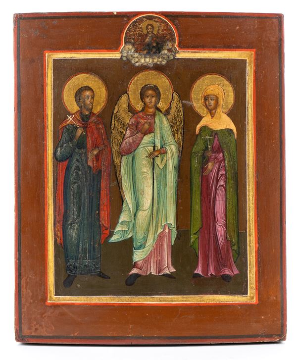 Russian Icon depicting an Archangel and Saints 