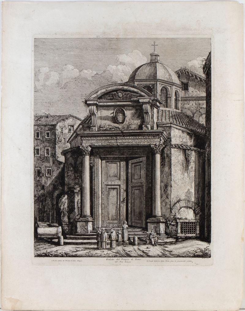 Luigi Rossini - Veduta del Tempio di Remo, acquaforte