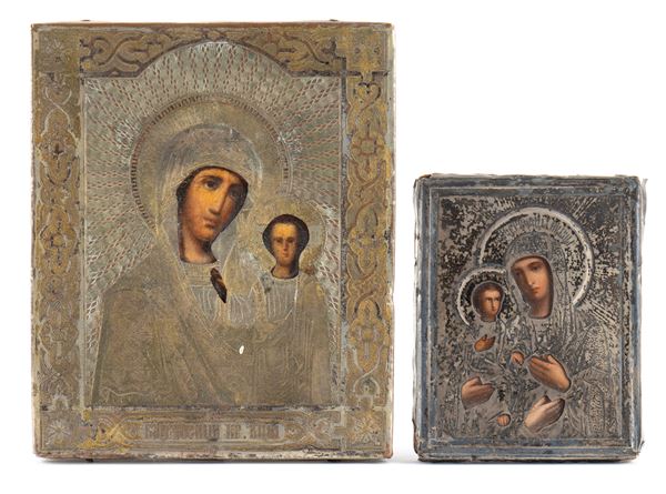 PYOTR ABRASIMOV - A pair of Russina Marian icons with riza 