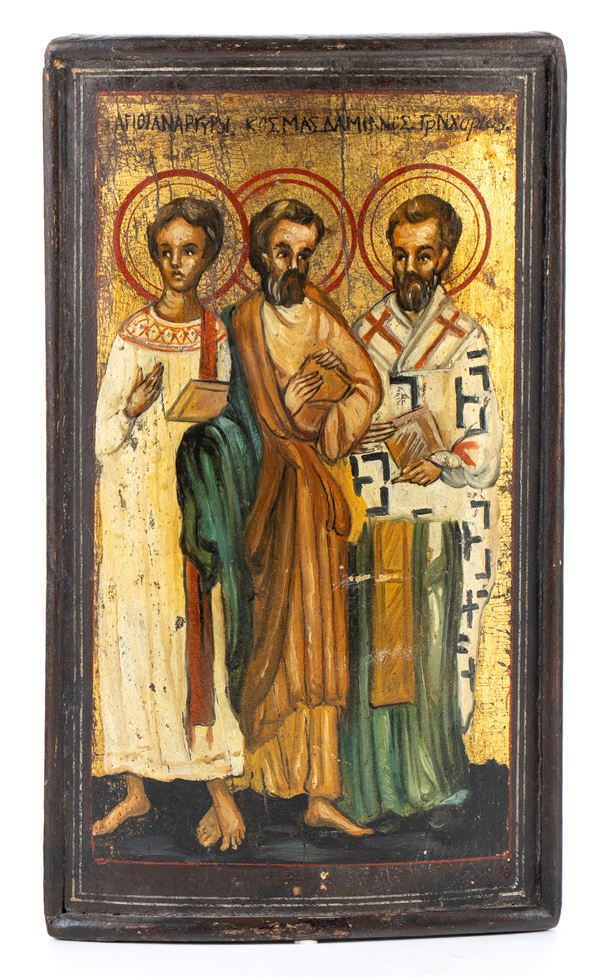 Icona russa raffigurante i Santi Anargiri Cosma, Damiano e Pantaleone